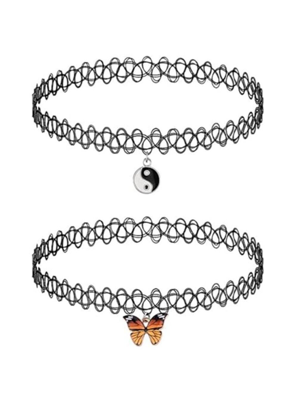 2 Pcs Black Tattoo Choker Necklace Set, Stretchy Henna Jewelry 90s Choker